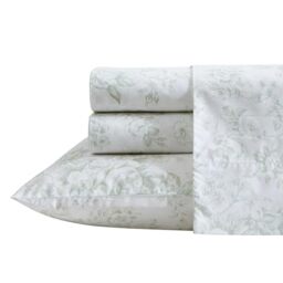 Laura Ashley - Twin Sheets, Cotton Percale Bedding Set, Lightweight & Breathable Home Decor (Toile Delight Green, Twin)