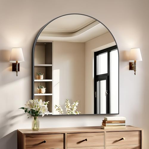 COFENY Black Arch Mirror, 30??????x36?????? Black Mirror for Bathroom, Wide Arched Bathroom Mirror with Metal Frame, Wall Mounted Mirror for Bedroom Living Room Entryway Modern