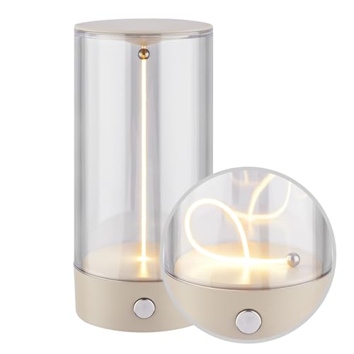 BRILONER - Wireless LED Table lamp with 4-Level Touch Control, Filament Design, Warm White Light, USB-C Charging, Bedside lamp, Reading lamp, LED lamp, Table Light, Battery lamp, 7x14.5 cm, Beige