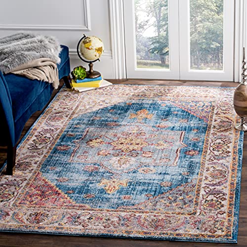 Safavieh Trendy New Transitional Indoor Woven Rectangle Area Rug, Bristol Collection, BTL349, in Blue / Ivory, 91 X 152 cm for Living Room, Bedroom or Any Indoor Space