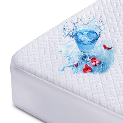 Hanherry 100% Waterproof Mattress Protector Twin Size,Mattress Cover 3D Air Fabric Cooling Mattress Pad Cover Smooth Soft Breathable Noiseless, 8''-21'' Deep Pocket