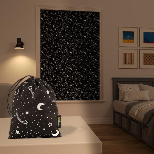 "Sun Zero Lights Out Starry Night Portable Travel 100% Blackout Suction Cup Curtain Panel, 50"" x 78"", Stars"
