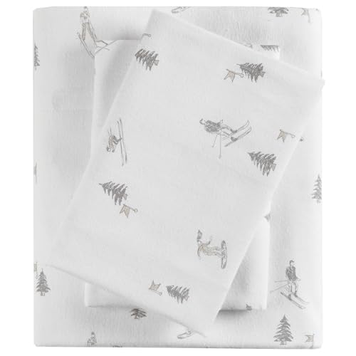 "SLEEP PHILOSOPHY True North Flannel Sheets Full Size, Cozy 100% Cotton Flannel Bed Sheets, Ultra Soft Cute Sheet Set, Elastic Pocket Fits Up to 14"" Mattress, Skiiers 4 Piece"
