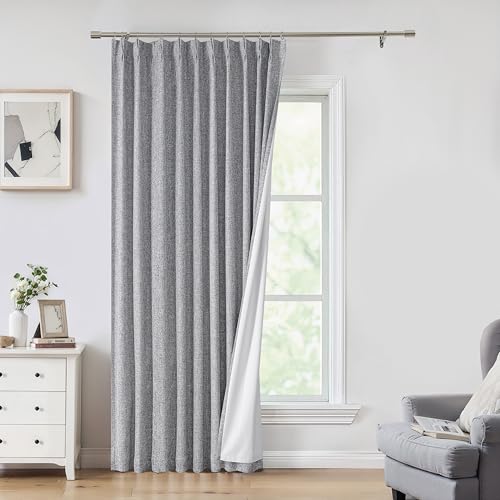 "Central Park Dark Grey Pinch Pleat Blackout Curtain with Hooks, 60""x108""x2 - with Full Blackout Liner, Linen Textured, Room Darkening, Noise Reducing, Window Treatment Drape, Living Room Bedroom"