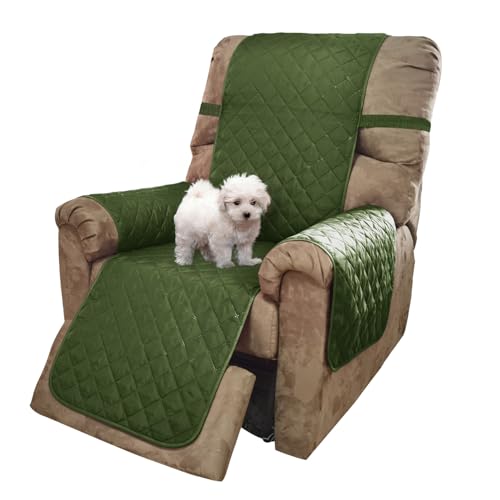 U-NICE HOME Reversible Recliner Chair Covers, Huntergreen/Sage - 28''Recliner Cover for dogs Washable, Pet Friendly, Elastic Straps, Water Repellent, Diamond Quilted