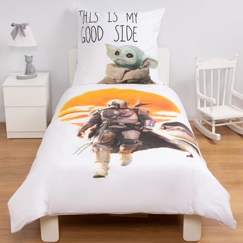 Disney Home Mandalorian Reversible Bed Linen Set, 140 x 200 cm, Pillowcase 65 x 65 cm, Super Soft Renforcé, 100% Cotton, 2-Piece Mandalorian Bed Linen, Soft and Comfortable on the Skin