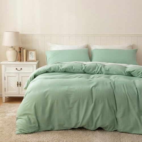 "HeimenAogo Egyptian Cotton Duvet Cover Set King, Ultra Soft and Breathable Comforter Cover with Zipper Closure, High Thread Count Long Staple Cotton Blanke Cover 3pcs 104""??90"", Silt Green"