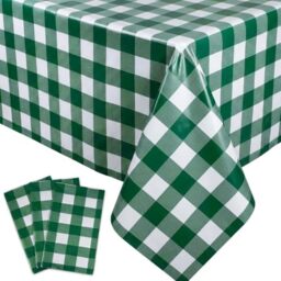Oigco 3 Pack Green and White Checkered Tablecloth 54 x 108 Inches, Rectangle Disposable Green Gingham Tablecloth, Picnic Table Cover for Outdoor, Christmas, Golf Birthday Decorations