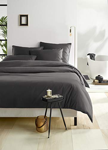 De Witte Lietaer Olivia Satin Quality Fitted Sheet - Preigné Cotton, Cotton, Gris Foncé/Eb, 240x220