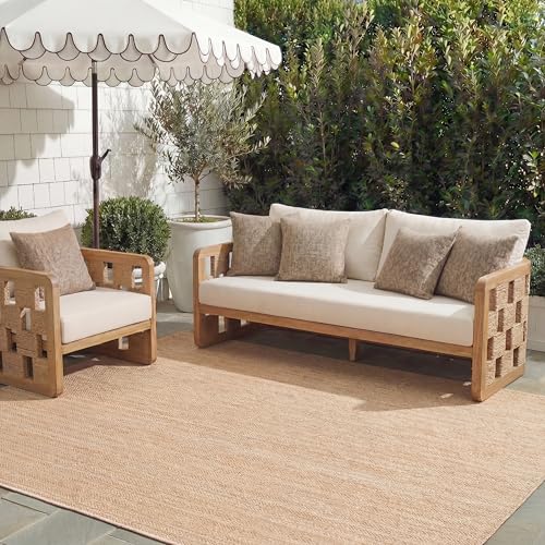 Safavieh Contemporary Rug for Living Room, Dining Room, Bedroom - Courtyard Collection, Short Pile, in Natural and Cream, 201 X 290 cm