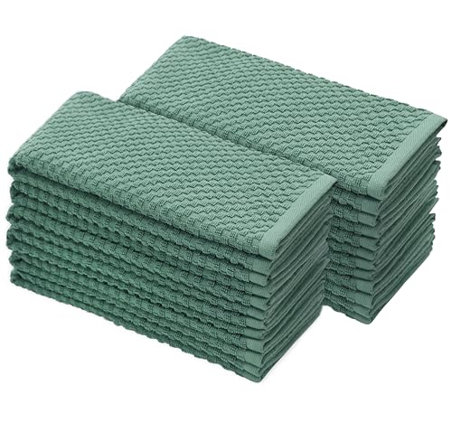 COTTON CRAFT Amazing Kitchen Towel - Set of 12 Terry Towels - 100% Cotton Euro Caf?? Waffle Weave Dish Towel Set - Soft Absorbent Quick Dry Low Lint Reusable Pantry Bar Cleaning Cloth - 16x28 - Seafoam