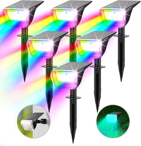 Linkind Colourful Solar Lights for Outdoor Garden, RGB & White Solar Spotlight with Colour Changing Mode, IP67 Waterproof Solar Powered Uplighters for Halloween Chrismas Outdoor Decor, 6 Pack