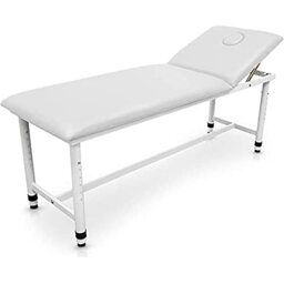 QUIRUMED Fixed Stretcher, Height Adjustable, White, 185 x 62 cm, Steel, Leatherette, Folding Back, Facial Hole, Adjustable Legs to Floor Unevenments, Up to 120 kg