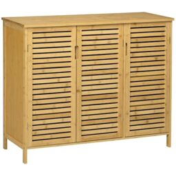 HOMCOM Rustic Shoe Cabinet, 3 Door Shoe Storage Cabinet with 8 Shelves for 16 pairs of shoes, Space Saving Shoe Cupboards for Hallways and Living Room, Natural Wood Finish