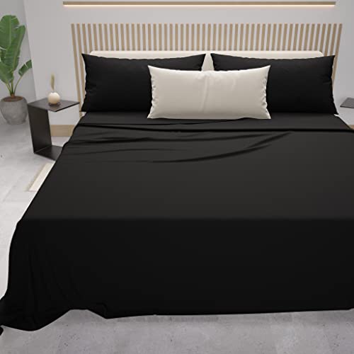 PETTI Artigiani Italiani - Cotton Sheets, French Double Bed Sheets, French Double Bed Set, Black, 100% Made in Italy
