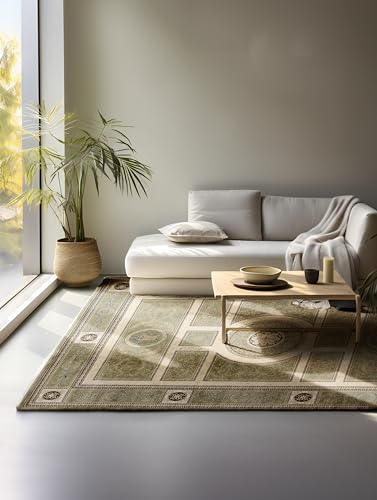 Nouristan Oriental Rug - Runner Oriental Classic Oriental Living Room Rug Densely Woven with Border Flat Weave for Living Room, Bedroom, Dining Room, Hallway - Olive Green, 80 x 120 cm