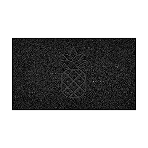 Nicoman Embossed Spaghetti Door Mat Dirt-Trapper Jet-Washable Doormat 70x43cm (Black, PINEAPPLE Shape) - Use Indoor or Sheltered Outdoor