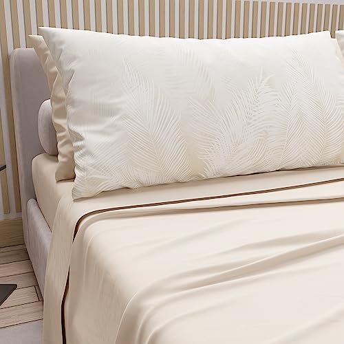 PETTI Artigiani Italiani - Double Bed Sheets in Cotton with Pillowcases in Digital Print, for Double Bed, Complete Fitted Sheet Set with Corners, Cream, 100% Made in Italy