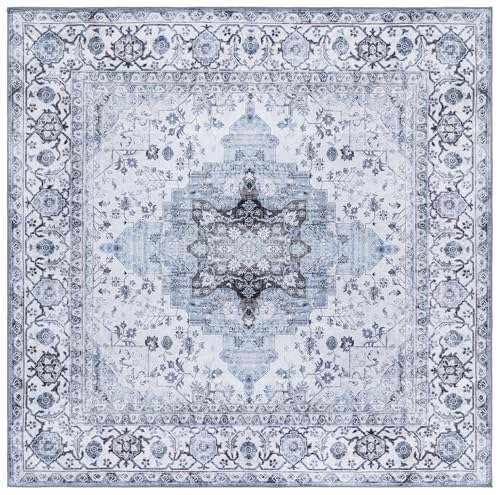 Safavieh Arizona Collection Traditional Rug - Machine Washable & Non Slip - Ideal for High Passage Areas - Short Pile Rug, Ivory & Blue, 183 x 183 cm