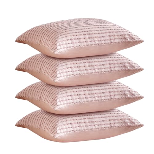 WARMDERN Pink Pillow Covers King Pillow Cases Soft Microfiber Pillow Cases Set of 4 Boho Textured Pillowcase with Envelope Closure(Pink, King, 4 Pack)