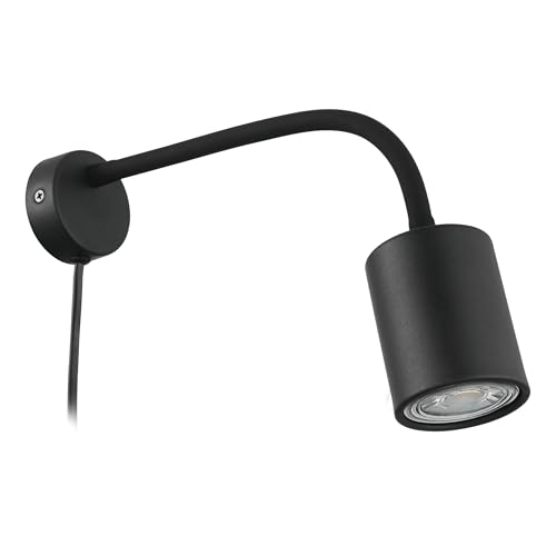 Eglo LED Reading lamp Portella, Swivel Indoor Light Fixture, wall Spotlight for Bedroom and Office, Black Metal, Warm White