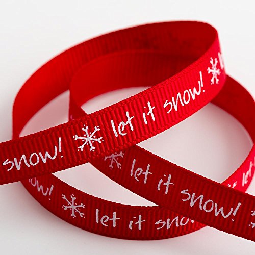 Italian Options Red Let It Snow Grosgrain Ribbon, Christmas Ribbon for Crafts, Gift Wrapping, Wreaths, Tree Decorations, Hair Bows, Red, White Print, 9 mm x 5 Metre Roll
