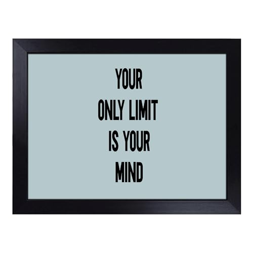 Lap Tray with Bean Bag Cushion, Your Only Limit Typography Quote - Handmade in the UK, Raised Wooden Edge, Padded Cushion, Heat-Resistant Wipe-Clean Surface, for Meals, Laptops and Crafts