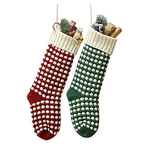 "Guojanfon Christmas Stockings ,18"" Unique Burgundy and Green Knit Christmas Stockings Dots Style (Length 18"",Pack 2)"