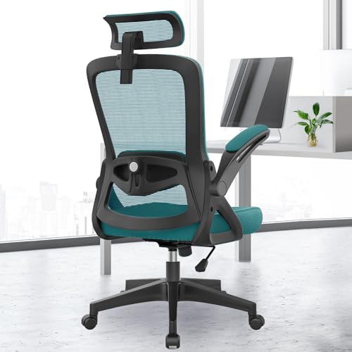 YONISEE Office Chair Ergonomic Office Chair with Lumbar Support, Adjustable Armrests and Headrests, Mesh Chair High Back Comfortable for Home Office (Lake Blue)