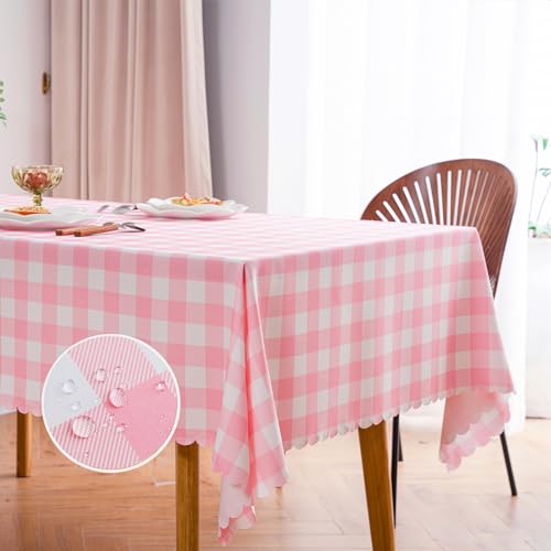 MANGATA CASA Pink Gingham Tablecloth for Rectangle Tables- Checkered Table Cloth Waterproof Kitchen & Table Linens-Polyester Buffalo Plaid Wrinkle Free Table Cover(Baby Pink 60x72in)