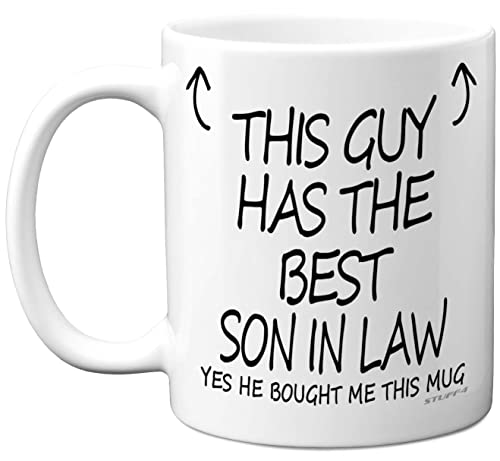 Stuff4 This Guy Has The Best Son in Law Mug, Fathers Day Present - 11oz Ceramic Dishwasher Safe Coffee Mug, Dad Father in Law Gifts for Birthday, Christmas, Premium Cup Made UK