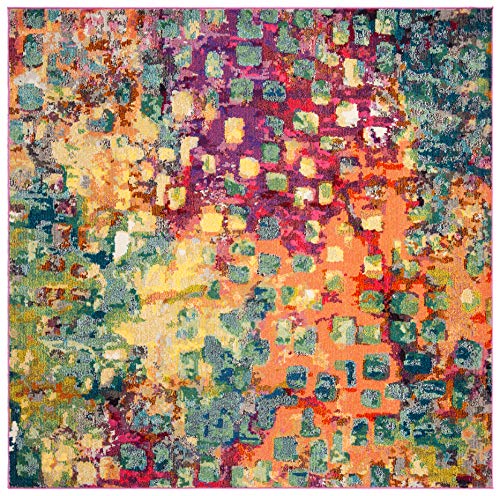 Safavieh Boho Rug for Living Room, Dining Room, Bedroom - Madison Collection, Short Pile, in Fuchsia and Gold, 122 x 122 cm