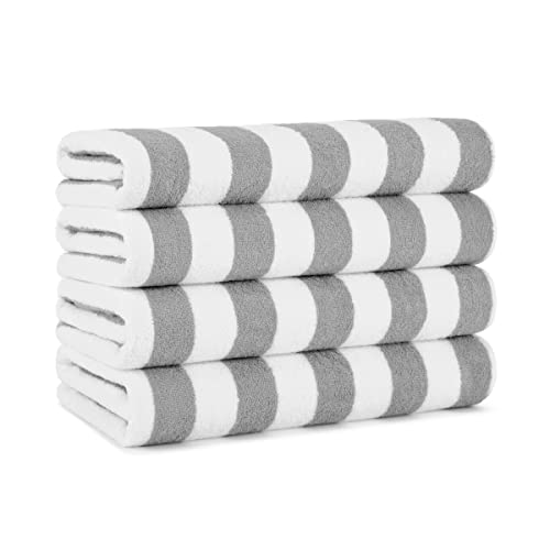 "Arkwright LLC California Cabana Striped Oversized Beach Towel - Set of Four Extra Large 30"" x 70"" - 100% Ringspun Cotton Double Yarn Strength - Perfect Pool Towel, Beach Towel, Bath Towel (Grey)"