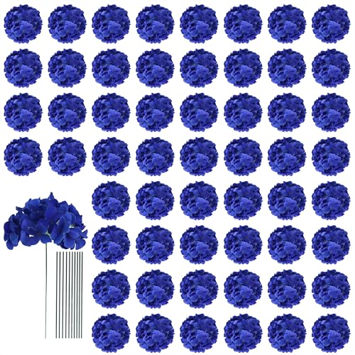 AVIVIHO 65pcs Fake Flowers Royal Blue Hydrangea Artificial Flowers Bulk (Not Squished, No Steaming Need) Silk Flowers with Stems for Wedding Decor,Home,Baby Shower,Table Centerpieces Decoration