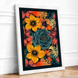 Festive Floral Tapestry Botanical Framed Wall Art Print A4 White
