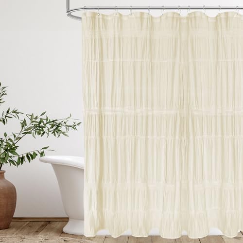 Seasonwood Beige Shower Curtain Rustic Farmhouse Shower Curtain Cotton Blend Neutral Shower Curtains,Beige/Cream 72 x 72