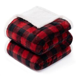 "BEAUTEX Sherpa Fleece Throw Blanket, Super Soft Warm Buffalo Plaid Plush Blankets and Throws, Lightweight Cozy Fuzzy Blanket for Couch Sofa Bed (Red, 50"" x 60"")"