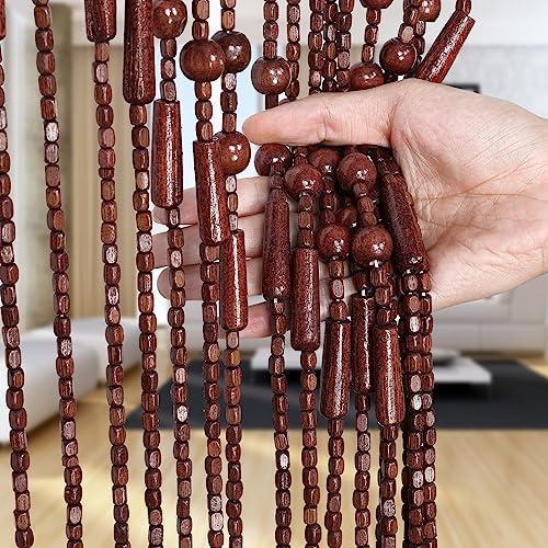 Osunnus Handmade Beaded Curtain for Doorway Bamboo Wooden Door Beads Curtain Hanging Room Divider Hippie Curtain for Hallway Window Boho Rustic Home Store Decor, 35.5 x 75 Inches Brown
