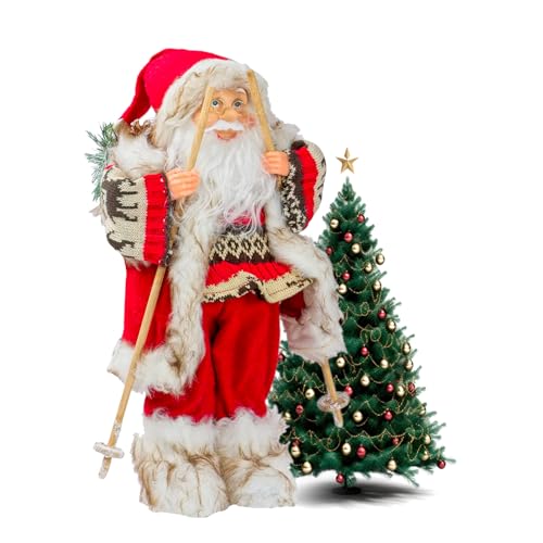 Avilia Red Santa Claus Christmas Decoration with Gift Bag and Ski, 40 cm ??? Ideal for Decorating Home, Office or Shop ??? Also Great as a Gift Idea ??? Materials Resistant and Durable Over Time