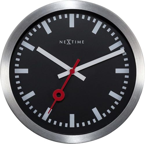 NeXtime Wall Table Clock-Diameter 19 cm – Aluminum – Black – 'Station Stripe, 17 x 0.02 cm 3998STZW
