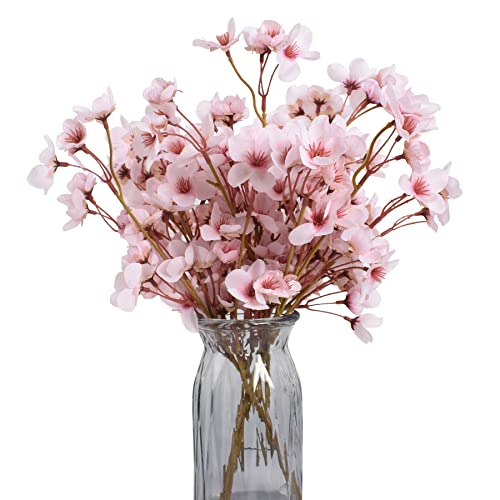 HUIANER 6Pcs Artificial Silk Cherry Blossom Flowers Fake Flowers Branches Faux Cherry Blossom Flowers with Stem for Wedding Bridal Bouquet Boutonniere Wreath Table Centerpiece Outdoor Décor