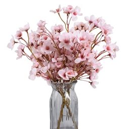 HUIANER 6Pcs Artificial Silk Cherry Blossom Flowers Fake Flowers Branches Faux Cherry Blossom Flowers with Stem for Wedding Bridal Bouquet Boutonniere Wreath Table Centerpiece Outdoor Décor