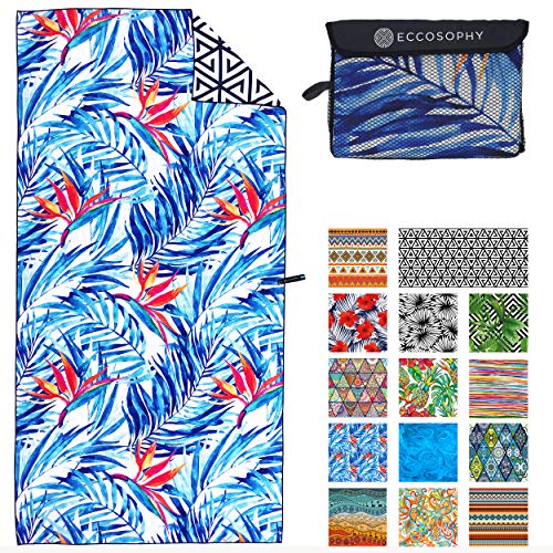 ECCOSOPHY Microfiber Beach Towel -Sand Free Towels are Quick Dry, Light Weight, Super Absorbent-Perfect Pool, Travel, Cruise, Camping Essentials - Oversized Extra Large for Adults (Tahiti)
