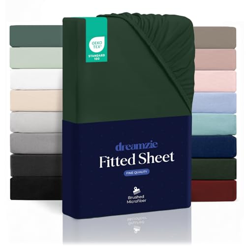 Dreamzie Fitted Sheet 160 x 200 cm for Thick Mattress up to 33 cm – 100% Polyester Microfibre – Green Certified Chemical-Free (Oeko Tex), Fitted Sheet with Full Elastic