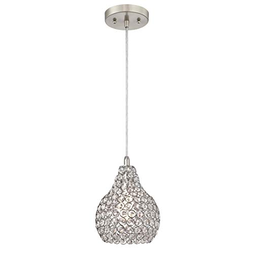 Westinghouse Lighting 61037 One-Light Indoor Pendant, Brushed Nickel Finish with Crystal Jewel Shade