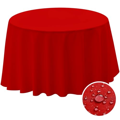 BYDOLL Table Cloth 60 Inch Round Tablecloth Fits Max50 Inch Diameter Table Top,Red Polyester Washable Wrinkle-Free Spillproof Tablecloth for Party Patio Cover