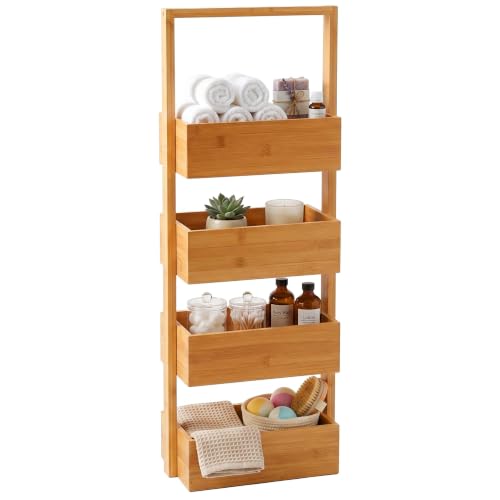 Relaxdays bathroom shelf with 4 baskets, HxWxD: 88 x 28 x 16 cm, natural