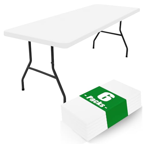 "Moosfor Spandex Picnic Table Cloth 6 Pack, Elastic Fitted Tablecloths for 8 Foot Rectangle Tables, Stretch Washable Patio Table Cover for Outdoor, Camping, Banquet and Parties (White, 30""x96"")"