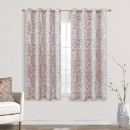 Mrs.Naturall Terracotta Damask Pattern Curtains for Living Room 52x45 Inch Length