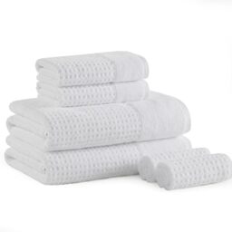 Madison Park Spa Waffle 100% Cotton Luxurious Towel Set, Premium Texture Waffle Weave, Highly Absorbent, Quick Dry, Hotel & Spa Quality Wash Clothes for Bathroom, Assorted Sizes, White 6 Piece